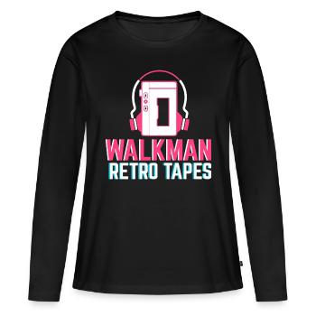 Bandes rétro Walkman - T-shirt manches longues Premium bio Femme - noir - Devant - Julia (174cm)