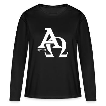 Christian Design Alpha et Omega, le grec - T-shirt manches longues Premium bio Femme - noir - Devant - Julia (174cm)