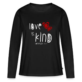 Christian Design Love is Kind Bible Verset - T-shirt manches longues Premium bio Femme - noir - Devant - Julia (174cm)