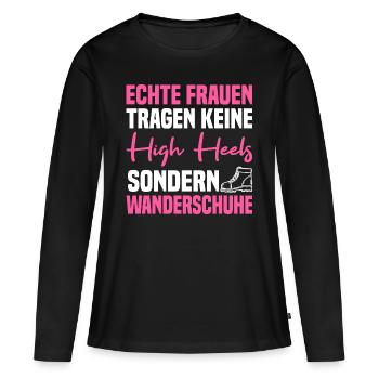 Echte Frauen Tragen Wanderschuhe - Frauen Premium Bio Langarmshirt - Schwarz - Vorne - Julia (174cm)