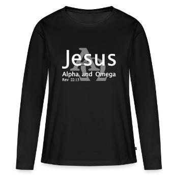 Christian Design Jésus, Alpha et Oméga - T-shirt manches longues Premium bio Femme - noir - Devant - Julia (174cm)