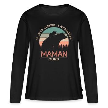 maman ours cadeau t shirt maman ours authentique - T-shirt manches longues Premium bio Femme - noir - Devant - Julia (174cm)