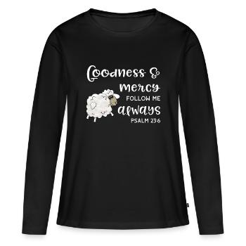 Conception chrétienne Bonté et Miséricorde Psaume 23 - T-shirt manches longues Premium bio Femme - noir - Devant - Julia (174cm)