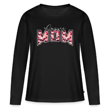 Aussie Mom camouflage pattern lettering - Women's Premium Organic Long Sleeve Shirt - black - Front - Julia (174cm)