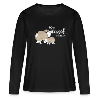 Christian Design So gesegneter Psalm 23 - Frauen Premium Bio Langarmshirt - Schwarz - Vorne - Julia (174cm)