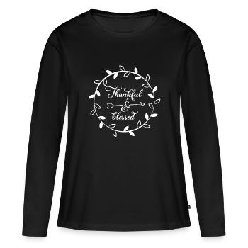 Christliches Design dankbar und gesegnet - Frauen Premium Bio Langarmshirt - Schwarz - Vorne - Julia (174cm)