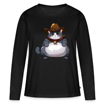Gros chat cowboy - T-shirt manches longues Premium bio Femme - noir - Devant - Julia (174cm)