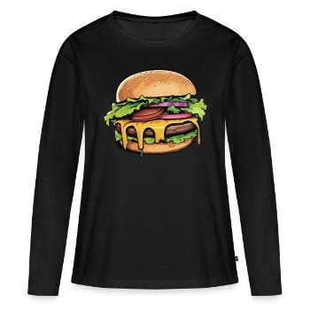 hamburger - T-shirt manches longues Premium bio Femme - noir - Devant - Julia (174cm)