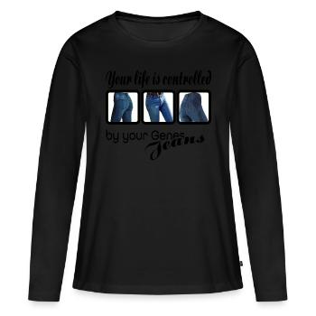 Votre vie est contrôlée par vos jeans - T-shirt manches longues Premium bio Femme - noir - Devant - Julia (174cm)