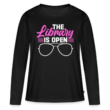 La bibliothèque est ouverte - T-shirt manches longues Premium bio Femme - noir - Devant - Julia (174cm)