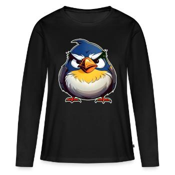 Kleiner grimmiger dicker Vogel - Frauen Premium Bio Langarmshirt - Schwarz - Vorne - Julia (174cm)