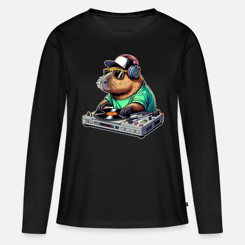 Capybara Dj - Frauen Premium Bio Langarmshirt - Schwarz
