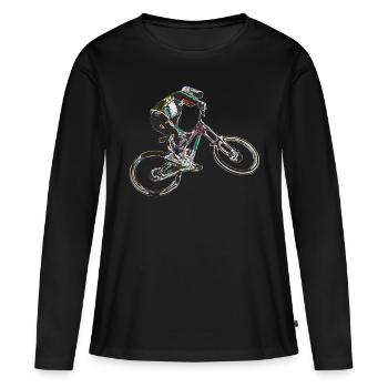 MTB-Abfahrt - Frauen Premium Bio Langarmshirt - Schwarz - Vorne - Julia (174cm)