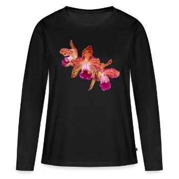 Orchidée Cattleya Hybride Couleurs d’été Floraison - T-shirt manches longues Premium bio Femme - noir - Devant - Julia (174cm)