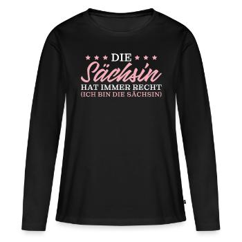Sächsischer Dialekt Spruch Sächsin - Frauen Premium Bio Langarmshirt - Schwarz - Vorne - Julia (174cm)