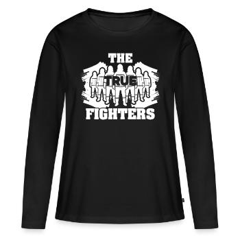 Les vrais combattants - les vrais héros - T-shirt manches longues Premium bio Femme - noir - Devant - Julia (174cm)