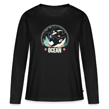 Amour Orques Bébé Océan - T-shirt manches longues Premium bio Femme - noir - Devant - Julia (174cm)