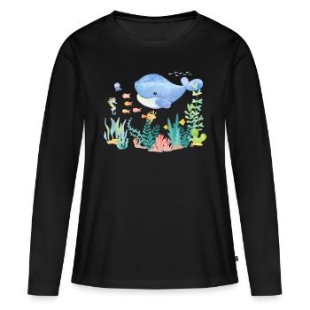Océan Baleine - T-shirt manches longues Premium bio Femme - noir - Devant - Julia (174cm)