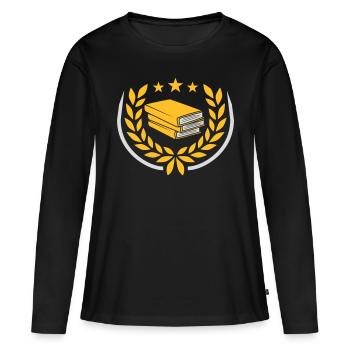Lorbeerkranz gestapelte Bücher Sterne - Frauen Premium Bio Langarmshirt - Schwarz - Vorne - Julia (174cm)
