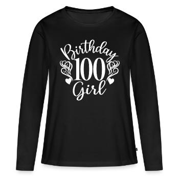 100e anniversaire Femmes Anniversaire Fille 100 ans - T-shirt manches longues Premium bio Femme - noir - Devant - Julia (174cm)