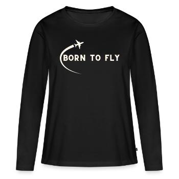 Né pour voler, j’aime voler - T-shirt manches longues Premium bio Femme - noir - Devant - Julia (174cm)