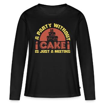UNE FÊTE SANS GÂTEAU N’EST QU’UNE RÉUNION - T-shirt manches longues Premium bio Femme - noir - Devant - Julia (174cm)