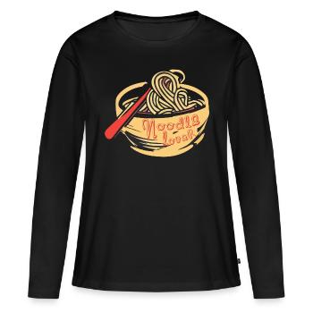 NUDELN - Frauen Premium Bio Langarmshirt - Schwarz - Vorne - Julia (174cm)