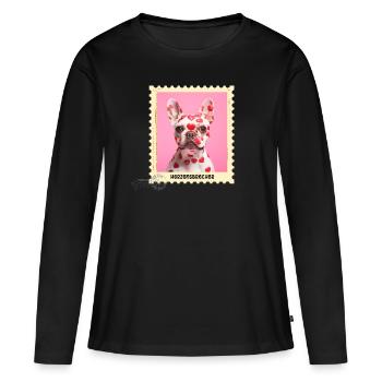 Heartbreaker - Bouledogue français avec des cœurs - T-shirt manches longues Premium bio Femme - noir - Devant - Julia (174cm)