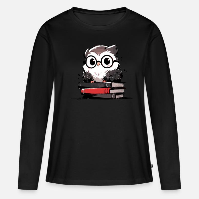 Eule - Frauen Premium Bio Langarmshirt - Schwarz