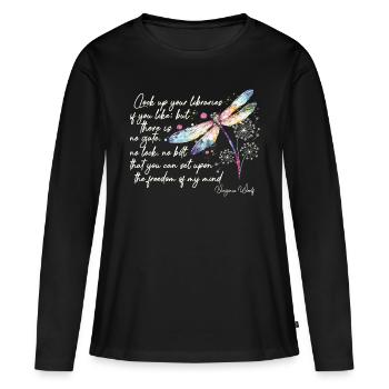 Citation de Virginia Woolf sur le design de la liberté en ivoire - T-shirt manches longues Premium bio Femme - noir - Devant - Julia (174cm)