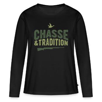 Chasse & tradition - T-shirt manches longues Premium bio Femme - noir - Devant - Julia (174cm)