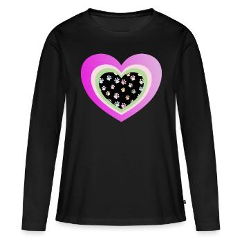 Pfoten mit Herz, Tierliebe - Frauen Premium Bio Langarmshirt - Schwarz - Vorne - Julia (174cm)