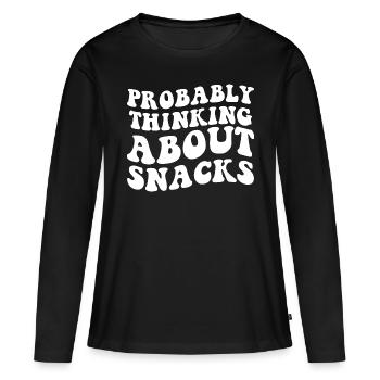 Retro Probably Thinking About Snacks funny eating - T-shirt manches longues Premium bio Femme - noir - Devant - Julia (174cm)