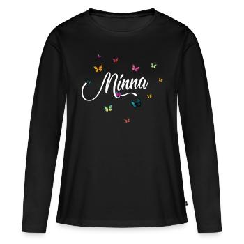 MINNA - Nom de fille avec des papillons colorés - T-shirt manches longues Premium bio Femme - noir - Devant - Julia (174cm)