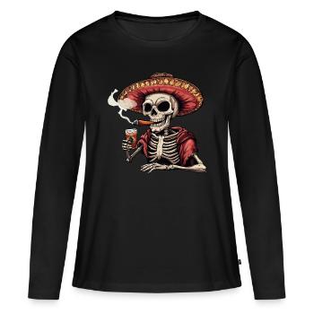 Squelette Crâne Crâne Cigare Liqueur - T-shirt manches longues Premium bio Femme - noir - Devant - Julia (174cm)