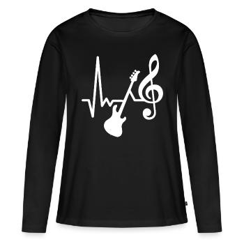 E- Bass - Herzschlag - Ich liebe Bass spielen - Frauen Premium Bio Langarmshirt - Schwarz - Vorne - Julia (174cm)