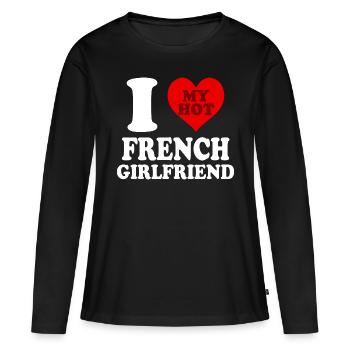 J’aime ma copine française Funny Heart - T-shirt manches longues Premium bio Femme - noir - Devant - Julia (174cm)