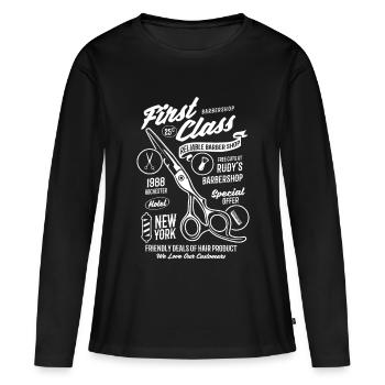 Ciseaux de coiffeur vintage de première classe - T-shirt manches longues Premium bio Femme - noir - Devant - Julia (174cm)