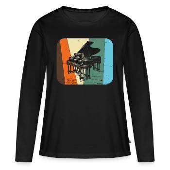 Piano à queue / Piano - T-shirt manches longues Premium bio Femme - noir - Devant - Julia (174cm)