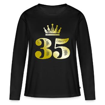 35 numéros Couronne Or - T-shirt manches longues Premium bio Femme - noir - Devant - Julia (174cm)