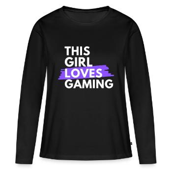 Cette fille aime les jeux. - T-shirt manches longues Premium bio Femme - noir - Devant - Julia (174cm)