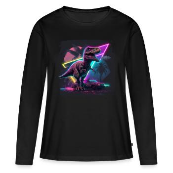 80s Synthwave Design mit Dinosaurier - Frauen Premium Bio Langarmshirt - Schwarz - Vorne - Julia (174cm)