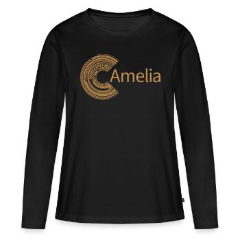 Für Amelia - Frauen Premium Bio Langarmshirt - Schwarz - Vorne - Julia (174cm)