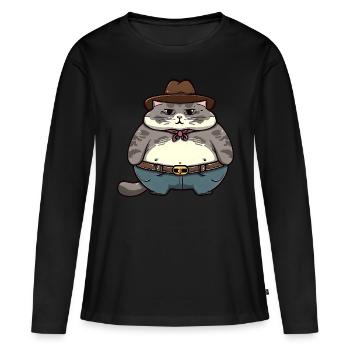 Gros chat cowboy - T-shirt manches longues Premium bio Femme - noir - Devant - Julia (174cm)