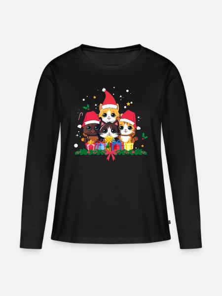 Lustige Weihnachtskatzen - Frauen Premium Bio Langarmshirt - Schwarz