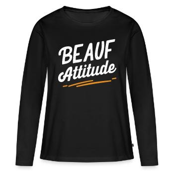 Beauf attitude - T-shirt manches longues Premium bio Femme - noir - Devant - Julia (174cm)