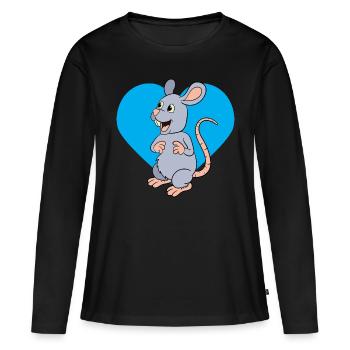 Ratte mit blauem Herz - Frauen Premium Bio Langarmshirt - Schwarz - Vorne - Julia (174cm)