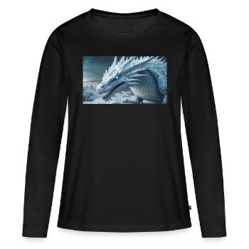 Ein realistischer, majestätischer weißer Eisdrache - Frauen Premium Bio Langarmshirt - Schwarz - Vorne - Julia (174cm)