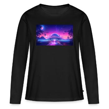 Neon Dreams: Die Villa der Zukunft - Frauen Premium Bio Langarmshirt - Schwarz - Vorne - Julia (174cm)