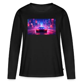 Une voiture au néon futuriste sur l’autoroute - T-shirt manches longues Premium bio Femme - noir - Devant - Julia (174cm)